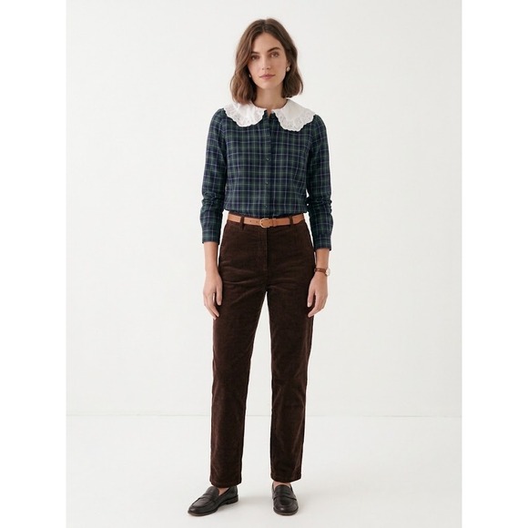Sezane Tops - Sézane Phoebe Plaid Button Down Shirt Green White Lace Collar 34 US 2
Preppy